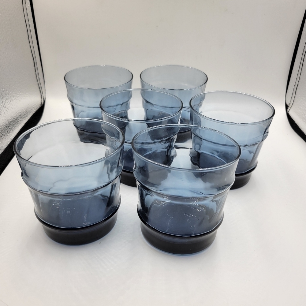 Vintage Libbey Bamboo Bash Blue Rocks Glasses 8 Oz - set of 6
